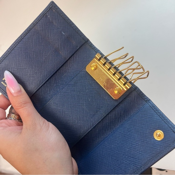 Prada Navy Blue & Gold Ribbon Bow Logo Small Wallet Key Case Holder Cardholder - Picture 12 of 12
